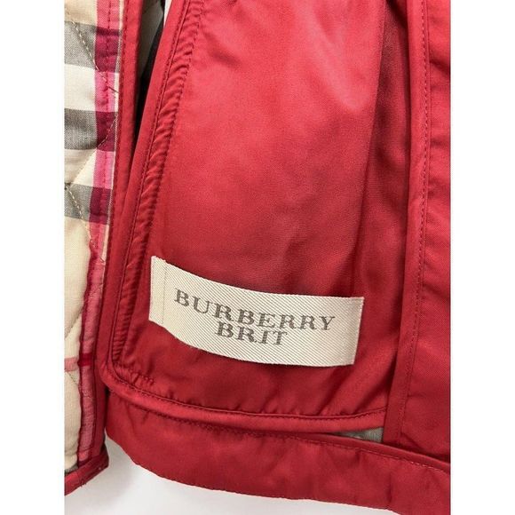 BURBERRY Red & Beige Check Diamond Quilted Nova Check Utility Jacket Size XS - Picture 6 of 16